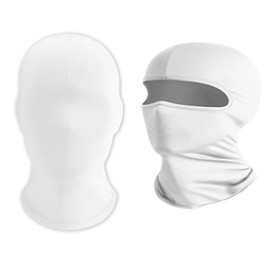BaiDekun Set di 2 mascherine bianche e passamontagna (1 con apertura per gli occhi + 1 senza ritaglio) – traspiranti, elastiche, versatili per Halloween, cosplay, ciclismo, moto e attività all'aperto