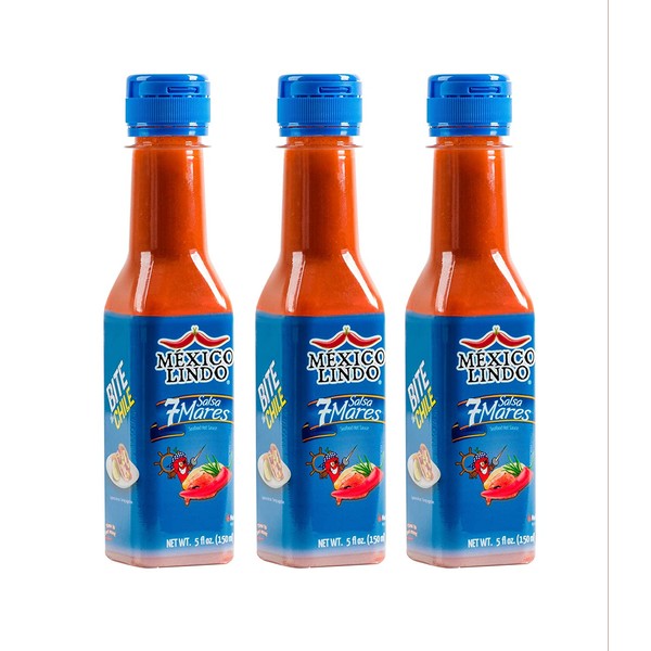 Mexico Lindo 7 Mares Hot Sauce | Perfect for Fish & Seafood | 10,800 Scoville Level | Spicy Flavor | 5 Fl Oz Bottles (Pack of 3)