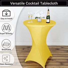 Jusmate 2 Pack 32x43 Inch Yellow Spandex Cocktail Table Covers, Fitted Round Cocktail Tablecloth, Stretch Highboy Table Cover Cloth for Wedding, Party, Banquet, Event