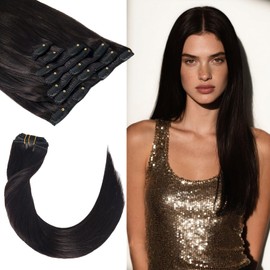 LuxeTress Clip in Hair Extensions Real Human Hair 18 Inch 120g 7Pcs Remy Extensions Double Weft Straight Hair Extensions for Add Volume (18in, 120g, #1B)