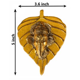 Charmy Crafts Small Metal Ganesha On Leaf, Wall Hanging, Room Decor, Best Housewarming, Gifts Article for Wall Decor Set of 2(Sunny Golden Finish) (Mustard Yellow)