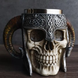 Ebros Gift Viking Warrior Skull With Battle Helmet Beer Stein Tankard Cup Mug 13oz
