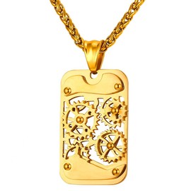 U7 Men Steampunk Jewelry 18K Gold Plated Cool Dog Tag Pendant Rotatable Gear Necklace