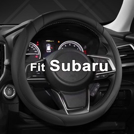 West Llama Customized Auto Car Steering Wheel Cover for Subaru Forester,Outback,Crosstrek,Impreza,Legacy,14.5-15 inch (Black-Standard Size)
