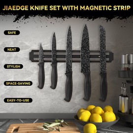 Jiaedge Knife Set, 6 Pieces Kitchen Knives Set with No Drilling Magnetic Strip,
