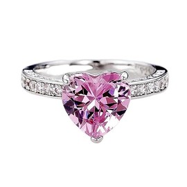 AZQ 925 Sterling Silver Shiny Full Diamond Ring 18K Gold Cocktail Rings Heart Cut Pink Cubic Zirconia Promise Rings CZ Heart Diamond Eternity Engagement Wedding Band Ring for Women TZ.117, US Code 6,