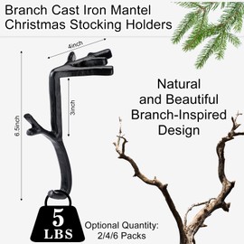 Vicenpal 4 Pcs Fireplace Stocking Garland Hanger for Mantel 2 in 1 Christmas Stocking Holder Two Hooks Durable Wrought Iron Metal Hanger with Padded for Holiday Xmas Home Shelf Decor (Retro Black)