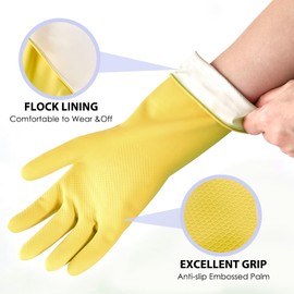 FCTTD Rubber Kitchen Dishwashing Gloves - 4 Pairs Colorful Reusable Cleaning Gloves for Kitchen Washing Dishes and Household Cleaning(Large, Blue+Pink+Yellow+Red)