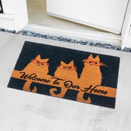 Notrax Welcome Cats, Vinyl-Backed Natural Coir Doormat, Entry Mat for Indoor or Outdoor Use, 18"x30", C12 (C12S1830CW)