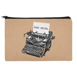 Just Write Antique Typewriter Writer Author Pencil Pen Organizer Zipper Pouch Case
