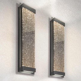 ASD LED 24 Inch Bubble Glass Wall Light Fixture | 22W 530LM 3000K-5000K 100-277V | 3CCT, Waterproof, Dimmable, Up-Down Glow, ETL Listed | Exterior Flush Mount Sconce, Outdoor Lighting | Black, 2 Pack