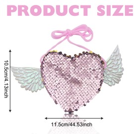 BSITSSS 2 Pieces Children's Purse, Sequin Purse, Angel Love Heart Purse Satch Purse for Girls Children Teens Women Birthday Gift Party Bag Party, Silver White and Pink Gold, Angel Love Heart Sequins