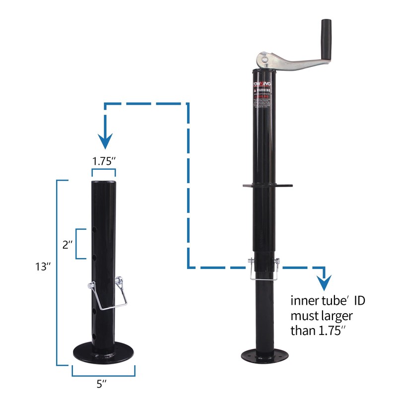 TOWKING Trailer Jack Drop Leg for 2" ID Tube, 2,000