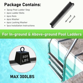 Vellynoox Stainless Steel Pool Ladder Steps Replacement 3-Pack 18.37" Universal Heavy-Duty Swimming Pool Ladder Rung Step with 6 PCS Stainless Steel Bolts for Inground and Above Ground Pools Treads