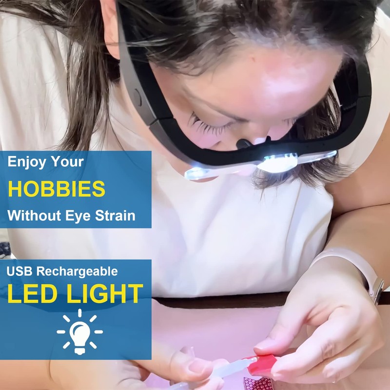 TMANGO Rechargeable Magnifying Glasses with Light, Hands-Free Headset for Jewelers,