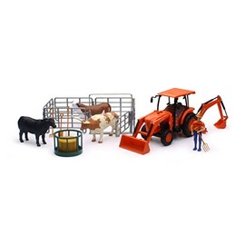New-Ray Kubota Farm Tractor with Cow Playset