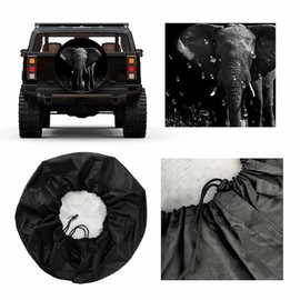 MIYASANG African Elephant Spare Tire Cover Animal Wildlife Face Head Portrait Water Black Weatherproof Universal Wheel Protectors Camper Tire Covers for Trailer Rv Travel(17 inch)