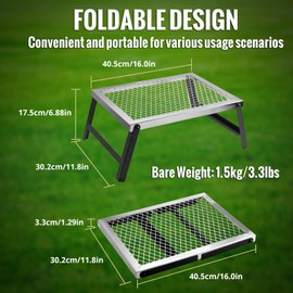 GARLLEN Folding Campfire Grill, Portable Camping Grates with Heat-Resistant Mesh Desktop, Lightweight Over Fire Camp Grill Table for Outdoor, BBQ, Cooking Fire Pit, 16"L x 12"W, Silver