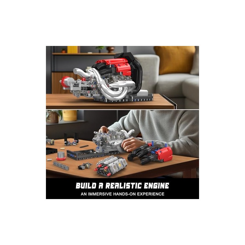 Mould King Racing Car Engine Model Kit, 980+Pcs Motorized Mini