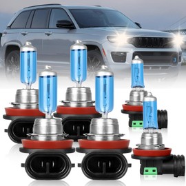NSDXCT Fit 2017-2021 For Jeep Grand Cherokee Light Bulb Halogen Headlight Bulbs H11 High/Low Beam+H11 Fog Light Bulbs, 100W 5000K Super Bright Car Replacement Head Lamp, 6PCS