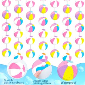 Beach Ball Garland Summer 8PCS Pool Party Hanging Banner Beach Birthday Party Decorations Pool Ball Paper Cutout Garlands Decor for Girls Hawaii Beach Birthday Baby Shower Supplies
