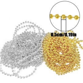 NILLOS Christmas Bead Chains, 10 M Golden & Silver Ball Chains for Jewelry Making, Christmas Decoration