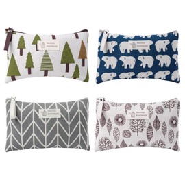 Canvas Cosmetic Bags, 4 Pcs Large Capacity Toiletry Bags, Portable Makeup Bag Toiletry Pouch with Zipper for Cosmetics, Stationery, Cards, Purse, Pencil Case - Travel & Busizess