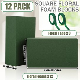 Aneco 12 Pieces Floral Foam Blocks with 3 Rolls Floral Tape 5.5''L x 3.1''W x 1.8''H Green Square Flower Foams Flower Arrangements Supplies for Dry & Wet Flower Wedding Home Decor and DIY Crafts