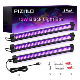 PIZHLO 3 Pcs Black Light Bar, 12W 1ft USB Blacklight Strip Light for Glow Party, Magnetic Black Light Strip Tube, Portable LED Black Light for Fluorescent Tapestry Poster Body Paint Christmas Cabinet