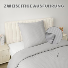 Good Nite Bed Linen Sets 135 x 200 cm Grey Striped Microfibre Bed Linen Duvet Cover 135 x 200 cm + 1 Pillowcase 80 x 80 cm Bed Linen with Zip (Grey, 135 x 200 cm + 80 x 80 cm x 1)