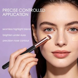 Angled Precision Concealer Brush - Small Brush for Flawless Under Eye Concealing, Nose Contour & Face Blending - Fits Powder/Liquid/Cream (Brown)