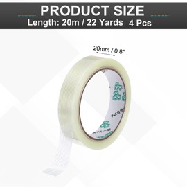 MECCANIXITY Strapping Tape, 4 Roll 0.8 Inch x 22 Yards Reinforced Packing Tape Filament Tape Heavy Task Packing Transparent 5.9 Mil Striped for Package Transport Electric Equipment Packaging