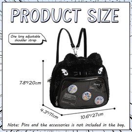 HuiYStar Kawaii Furry Ita Bag Backpack Cute Cat Shoulder Crossbody Bags Multipurpose Pin Display with Insert, black