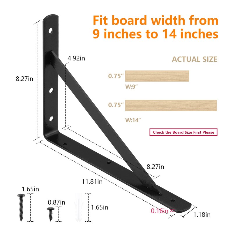 Heavy Duty Shelf Brackets 12 x 8 inches, 6 Pack