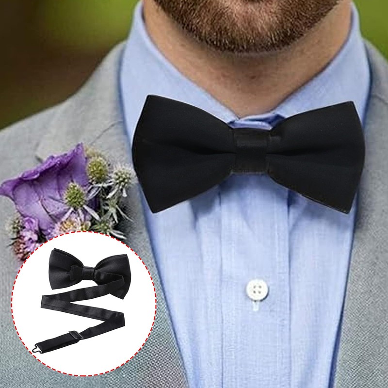 Men's Bow Tie for Wedding Party - Solid Color Adjustable
