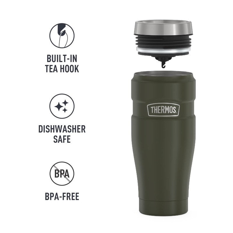 THERMOS Stainless King Vacuum-Insulated Travel Tumbler, 16 Ounce, Army Green