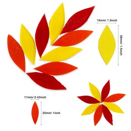 Allazone Petal Mosaic Tiles, 200G Hand Cut Stained Flower Leaves Glass Tiles, Red and Yellow Mosaic Glass Pieces for Home Decoration or DIY Crafts