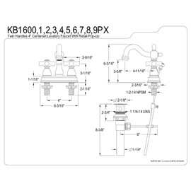 Kingston Brass KB1604PX Heritage 4-Inch Centerset Lavatory Faucet with Porcelain Cross Handle, Polished Chrome and Polished Brass