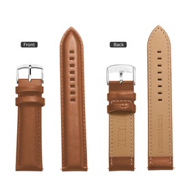 BUREI Leather Watch Band Men Women,Thin Ultra-Soft Brown 20mm Watch Bands,Vintage Classic Top Grain Calf Leather Replacement Strap,Silver Buckle