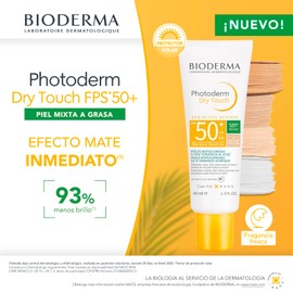Bioderma, Protector Solar en Gel, Photoderm Dry Touch Tono Muy Claro, FPS50, Control Brillo, Reduce Imperfecciones, 40ML