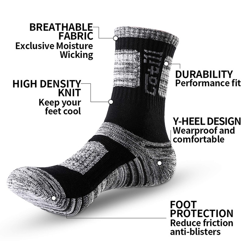 Cotill 5 Pairs Mens Walking Hiking Thick Socks, Wicking Breathable