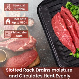 Broiler Pan for Oven Nonstick 16.75” x 13” Porcelain Nonstick Coated - Broiling Pan for Oven Withstands Heat up to 550° F - Heavy Duty Broil Pans and Rack Circulates Heat and Drains Fat (Speckled)