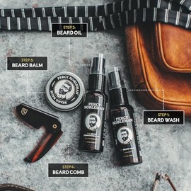 Percy Nobleman Beard Grooming Kit. Signature Scented Beard Oil 50ml. Beard Wash 50ml. Beard Balm 20ml. Beard Comb.