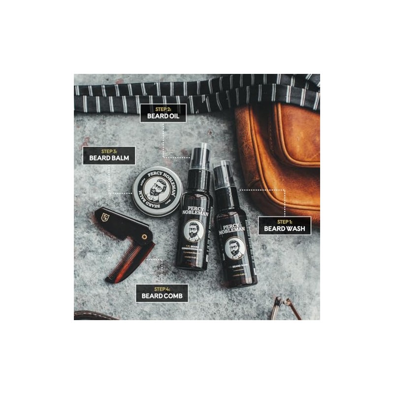 Percy Nobleman Beard Grooming Kit. Signature Scented Beard Oil 50ml.