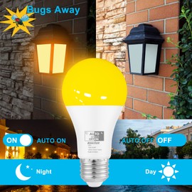 Qualilux Dusk to Dawn Bug Light Bulbs Outdoor, 1900K Amber Yellow, 600 Lumen, LED 9.5W, A19 E26, 2-Pack, HQ-H017