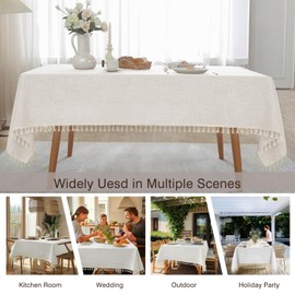 JIALE Textured Tablecloths, Heavy Duty Cotton Linen Farmhouse Table Cloth Rectangle Table, Waterproof Wrinkle-Free Rectangle Tablecloth for Kitchen, Dining, Parties, 55"x120", Ivory