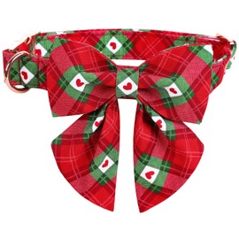 Lionet Paws Christmas Dog Collar with Bowtie, Dog Sailor Bow Collar with Metal Buckle for Dogs, Adjustable Comfortable Dog Collar Girl Gift, S, Neck 10-16 in