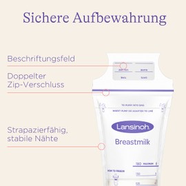 Lansinoh Breast Milk Bags - Pack of 75 - for Safe Storage and Freezing of Breast Milk - Hygienic and Space-Saving