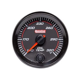 QuickCar Racing Products Oil Temperature Gauge, Redline, 140-320 Degree F, Electric, Analog, 2-5/8 in Diameter, Black Face, Each