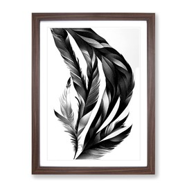 Monochrome Feathers No.2 Framed Print for Living Room Bedroom Home Office Décor, Wall Art Picture Ready to Hang, Walnut A4 Frame (34 x 25 cm)